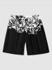 Plus Size Vintage Baroque Floral Print Hawaii Drawstring Beach Shorts For Men -  