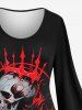 Plus Size Flare Sleeves Skeleton Lovers Crown Fire Flame Contrast Piping Print Halloween Costume A Line Dress -  