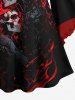 Plus Size Flare Sleeves Skeleton Lovers Crown Fire Flame Contrast Piping Print Halloween Costume A Line Dress -  