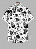 Plus Size Skull Skeleton Fish Heart Bone Print Halloween Button Pocket Shirt For Men -  