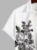Plus Size Rose Flower Leaf Newspapaer Print Button Pocket Shirt For Men -  