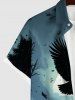 Plus Size Eagle Moon Ombre Sky Tree Forest Print Halloween Button Pocket Shirt For Men -  
