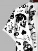 Plus Size Skull Skeleton Fish Heart Bone Print Halloween Button Pocket Shirt For Men -  