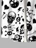 Plus Size Skull Skeleton Fish Heart Bone Print Halloween Button Pocket Shirt For Men -  
