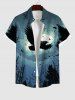 Chemise D'Halloween Boutonnée Arbre Lune Aigle Imprimés Grande Taille avec Poche - Multi-A 4XL