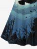 Plus Size Eagle Moon Ombre Sky Tree Forest Print Halloween Costume Crisscross A Line Cami Dress -  