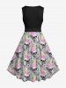 Plus Size Skull Ice Cream Plaid Floral Print Halloween Costume Vintage Swing A Line Dress -  
