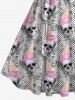 Plus Size Skull Ice Cream Plaid Floral Print Halloween Costume Vintage Swing A Line Dress -  