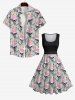 Plus Size Skull Ice Cream Plaid Floral Print Halloween Costume Vintage Swing A Line Dress -  