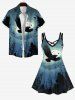 Plus Size Eagle Moon Ombre Sky Tree Forest Print Halloween Costume Crisscross A Line Cami Dress -  