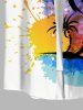 Plus Size Coconut Tree Sun Colorful Watercolor Painting Splatter Tie Dye Print Hawaii Button Pocket Shirt For Men -  