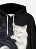Plus Size Fluffy Two Tone Cats Print Kangaroo Pocket Drawstring Pullover Hoodie For Men -  