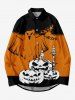 Plus Size Halloween Pumpkin Ghost Candles Bat Colorblock Print Buttons Shirt For Men -  