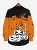 Plus Size Halloween Pumpkin Ghost Candles Bat Colorblock Print Buttons Shirt For Men -  
