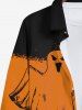 Plus Size Halloween Pumpkin Ghost Candles Bat Colorblock Print Buttons Shirt For Men -  