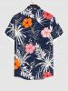 Plus Size Tropical Leaf Hibiscus Flower Coconut Tree Print Buttons Pocket Hawaii Shirt For Men -  