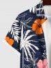 Plus Size Tropical Leaf Hibiscus Flower Coconut Tree Print Buttons Pocket Hawaii Shirt For Men -  