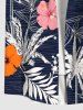 Plus Size Tropical Leaf Hibiscus Flower Coconut Tree Print Buttons Pocket Hawaii Shirt For Men -  