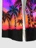 Plus Size Coconut Tree Colorful Ombre Sky Galaxy Print Hawaii Button Pocket Shirt For Men -  