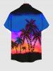 Plus Size Coconut Tree Colorful Ombre Sky Galaxy Print Hawaii Button Pocket Shirt For Men -  