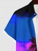 Plus Size Coconut Tree Colorful Ombre Sky Galaxy Print Hawaii Button Pocket Shirt For Men -  