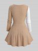 Plus Size Surplice Chain Panel Cinched Waist Two Tone Ribbed Textured Top -  