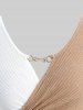 Plus Size Surplice Chain Panel Cinched Waist Two Tone Ribbed Textured Top -  