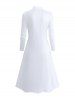 Robe Ligne A Zippée avec Poches en Couleur Unie à Manches Longues - Blanc S