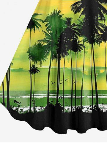 Plus Size Coconut Tree Bird Ombre Colorblock Sky Watercolor Print Hawaii Tank Dress