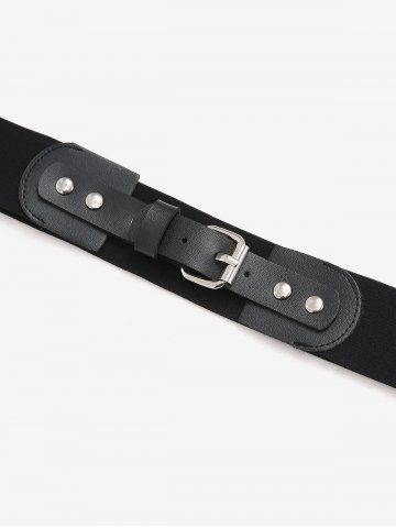 Plus Size Cold Shoulder Puff Sleeve Floral Mesh Flocking Lace Up 2 in 1 Top with PU Belt