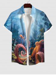 Plus Size Octopus Ombre Seabed Print Hawaii Button Pocket Shirt For Men -  