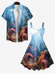 Octopus Ombre Seabed Sunshine Print Plus Size Matching Hawaii Beach Outfit For Couples -  