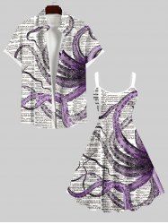 Ink Painting Octopus Newspaper Print Plus Size Matching Hawaii Beach Outfit For Couples -  