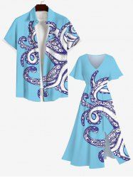 Octopus Print Plus Size Matching Hawaii Beach Outfit For Couples -  