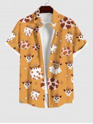 Chemise avec Boutons à Imprimé Crâne Etoiles et Citrouille D'Halloween Grande-Taille pour Hommes - Orange 4XL