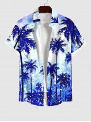 Plus Size Coconut Tree Ombre Tie Dye Sparkling Sequin 3D Print Buttons Pocket Hawaii Shirt For Men -  