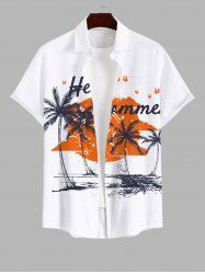 Chemise hawaïenne grande taille pour homme, avec imprimé cocotier, soleil et nuages, boutons et poche. - Blanc L