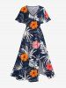 Tropical Leaf Hibiscus Flower Coconut Tree Print Plus Size Matching Hawaii Beach Outfit For Couples -  