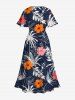 Tropical Leaf Hibiscus Flower Coconut Tree Print Plus Size Matching Hawaii Beach Outfit For Couples -  
