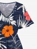 Tropical Leaf Hibiscus Flower Coconut Tree Print Plus Size Matching Hawaii Beach Outfit For Couples -  