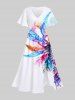 Colorful Feather Coconut Tree Print Plus Size Matching Hawaii Beach Outfit For Couples -  