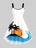 Coconut Tree Sun Sea Waves Print Plus Size Matching Hawaii Beach Outfit For Couples -  