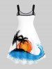 Coconut Tree Sun Sea Waves Print Plus Size Matching Hawaii Beach Outfit For Couples -  