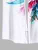 Plus Size Colorful Feather Coconut Tree Print Hawaii Button Pocket Shirt For Men -  
