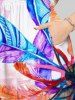 Plus Size Colorful Feather Coconut Tree Print Hawaii Split Pocket A Line Midi Dress -  