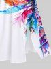 Plus Size Colorful Feather Coconut Tree Print Hawaii Split Pocket A Line Midi Dress -  