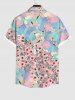 Plus Size Floral Painting Colorblock Print Hawaii Button Pocket Shirt For Men -  