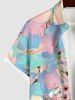 Plus Size Floral Painting Colorblock Print Hawaii Button Pocket Shirt For Men -  