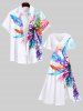 Plus Size Colorful Feather Coconut Tree Print Hawaii Split Pocket A Line Midi Dress -  