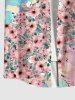 Plus Size Floral Painting Colorblock Print Hawaii Button Pocket Shirt For Men -  